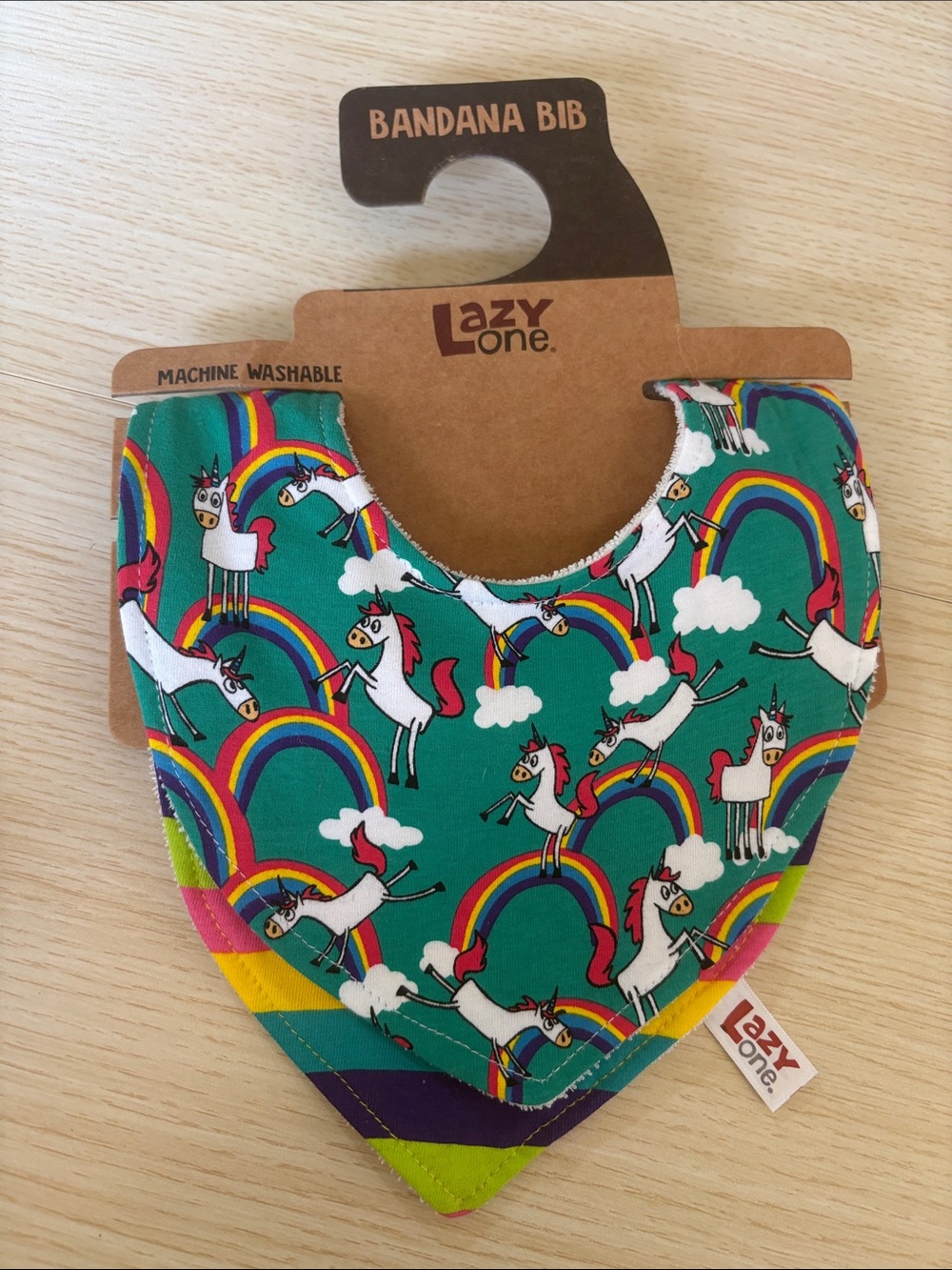 Lazy One Teal Green Unicorn & Rainbow Bandana Bib